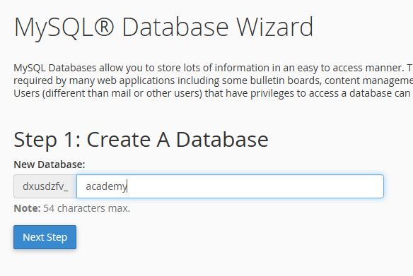 ساخت دیتابیس در سی پنل