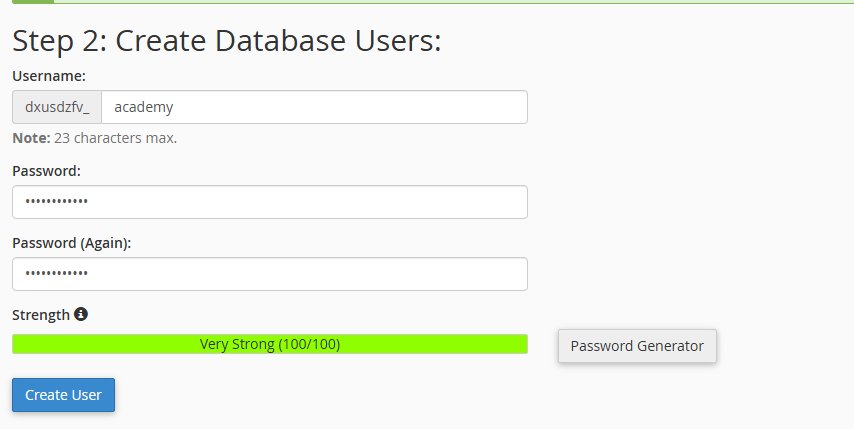 مرحله دوم ساخت دیتابیس در سی پنل