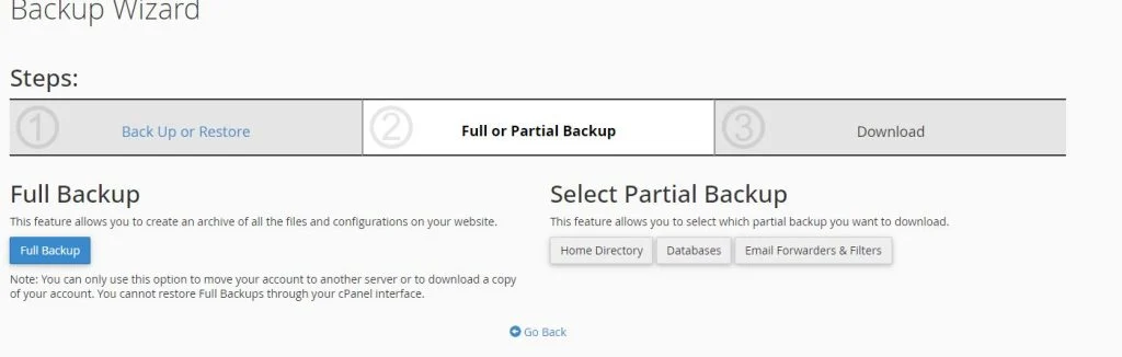 مرحله دوم ساخت بک آپ در هاست سی پنل