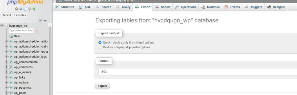 خروجی گرفتن از دیتابیس ها در phpmyadmin