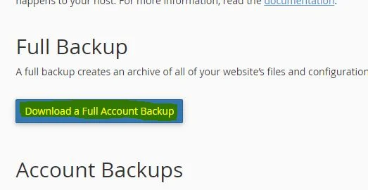 دانلود فول بک آپ از سایت در هاست