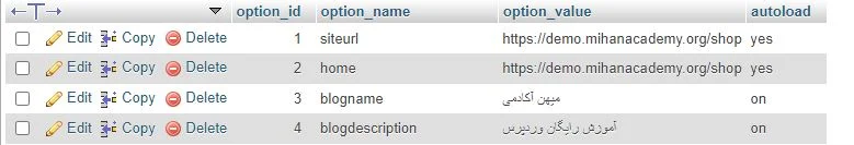تغییر دامنه سایت از طریق phpmyadmin