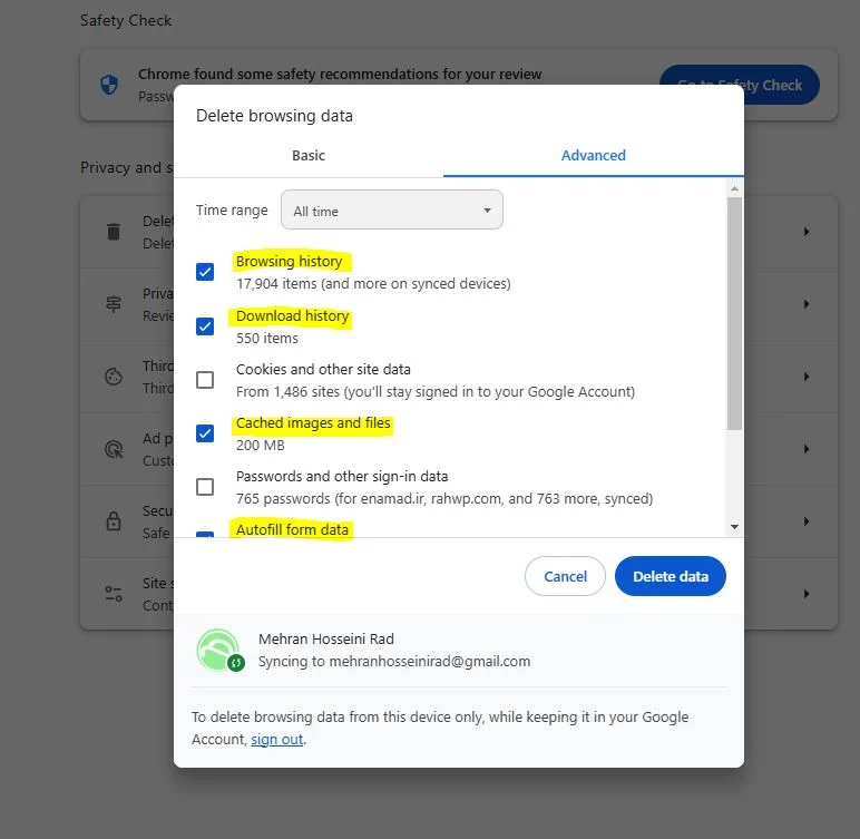 حذف کردن کش مرورگر