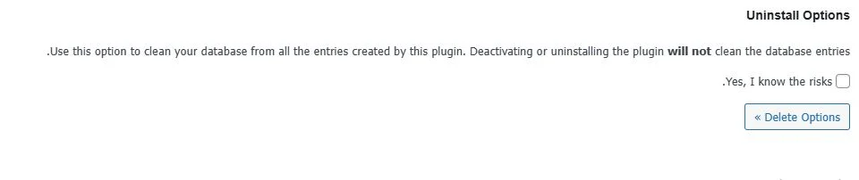 Uninstall Options در تنظیمات افزونه