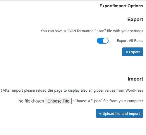 Export/Import Options