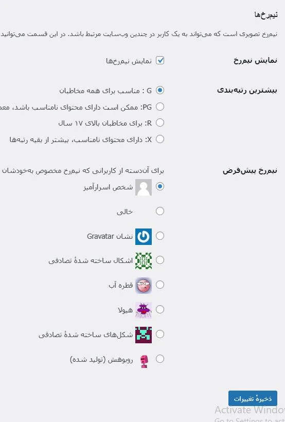 نیم‌رخ‌ها در پنل مدیریت وردپرس