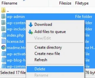 حذف فایل های وردپرس از طریق فایل زیلا