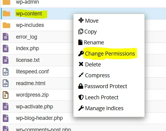 Change Permissions باید کلیک کرد