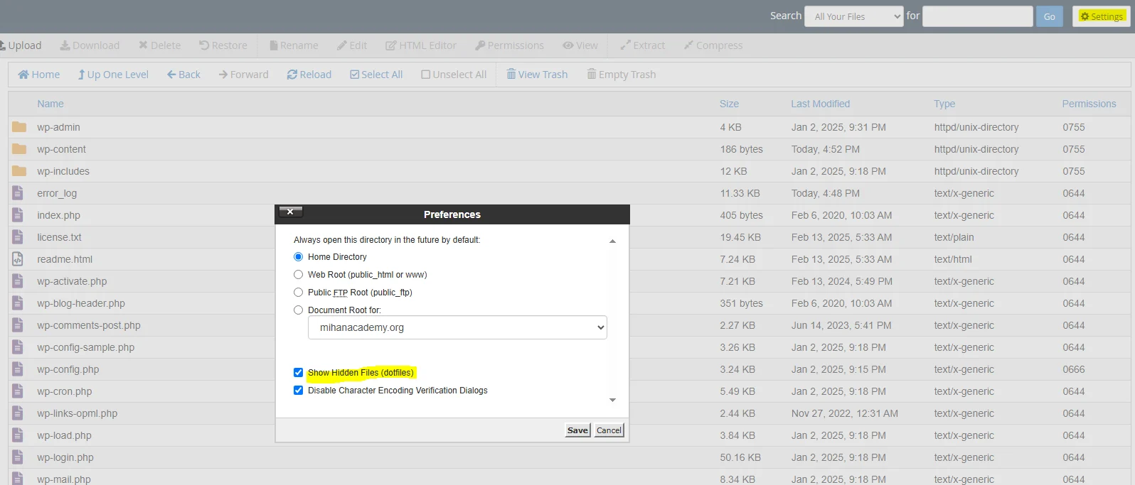 نمایش دادن فایل های مخفی در هاست
