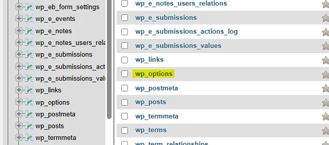 WP-Options در PHPMyAdmin