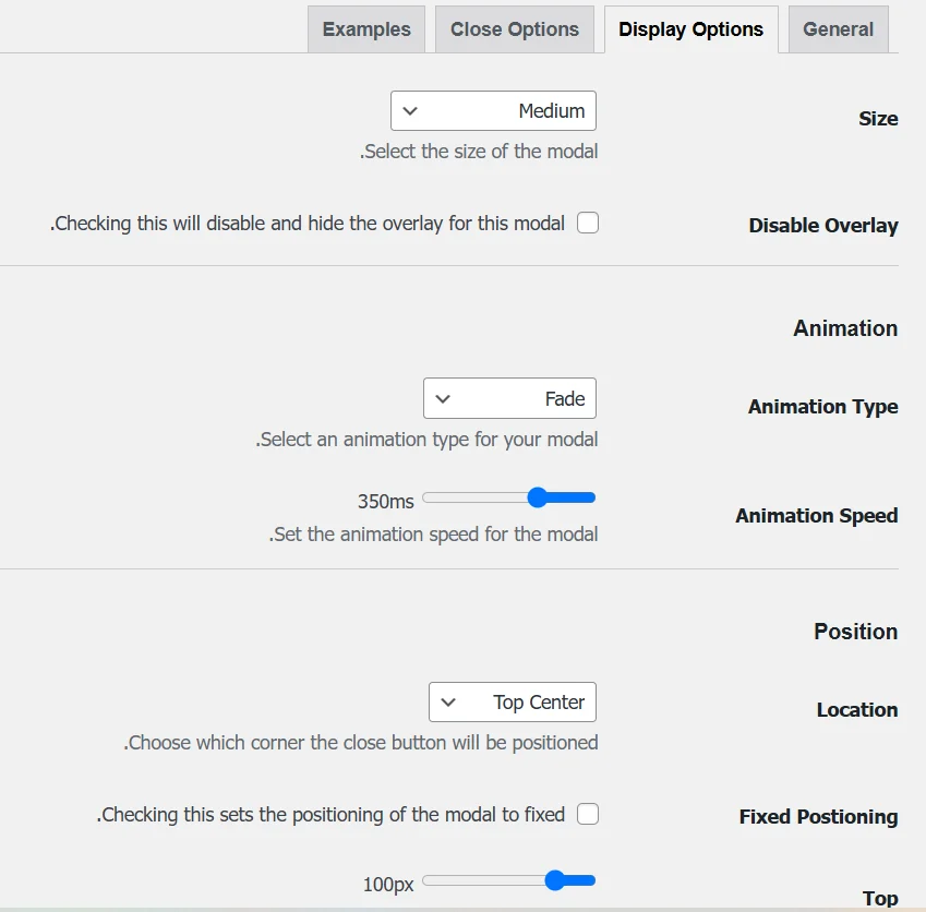 صفحه Display Options  در افزونه