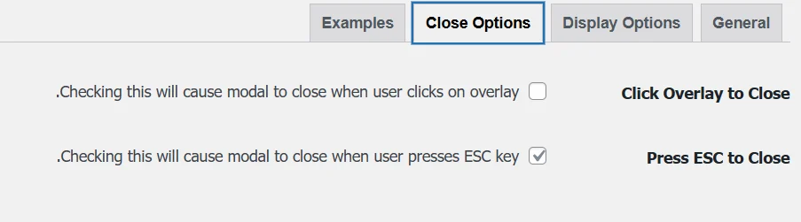 Close Options و تنظیمات مربوط افزونه
