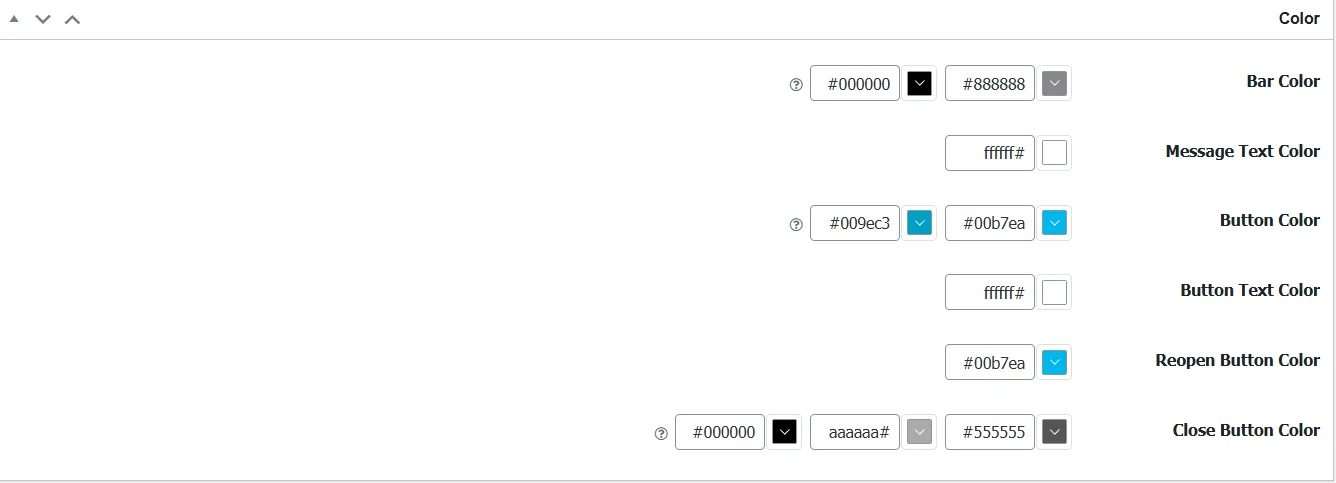 قسمت رنگ ها در تنظیمات افزونه