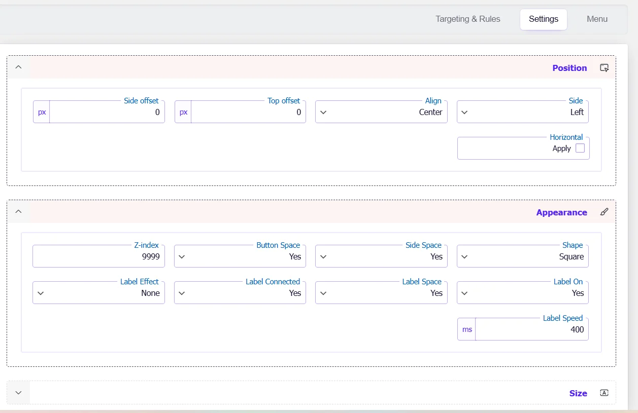 تنظیمات دکمه ساخته شده