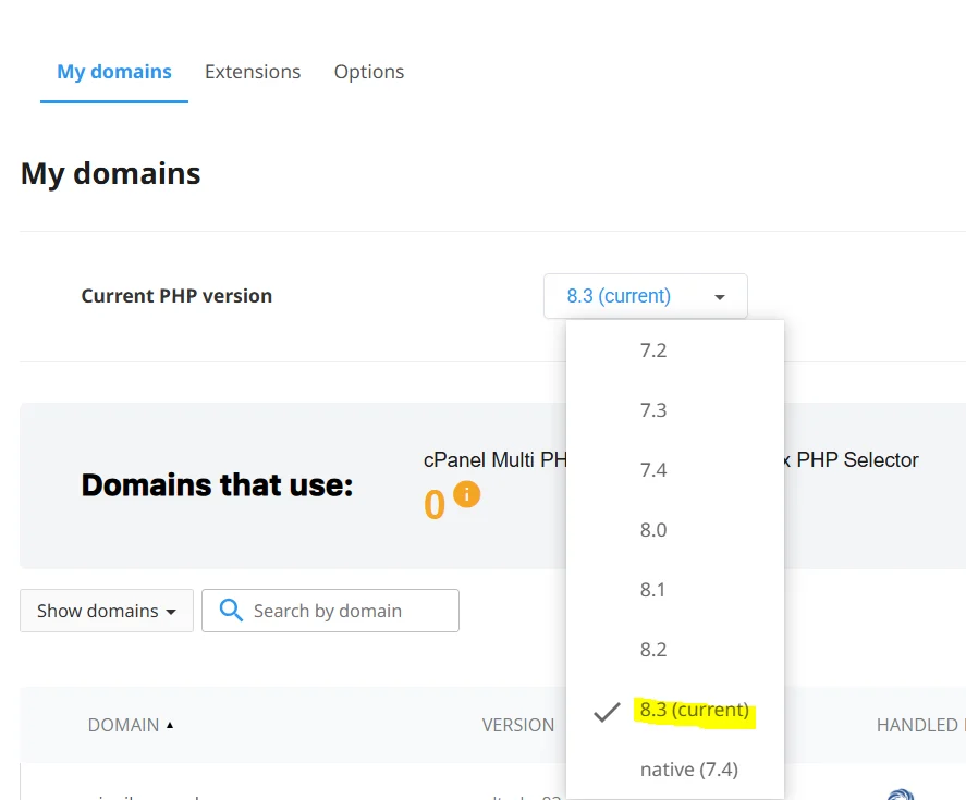 تغییر نسخه php در هاست وردپرس
