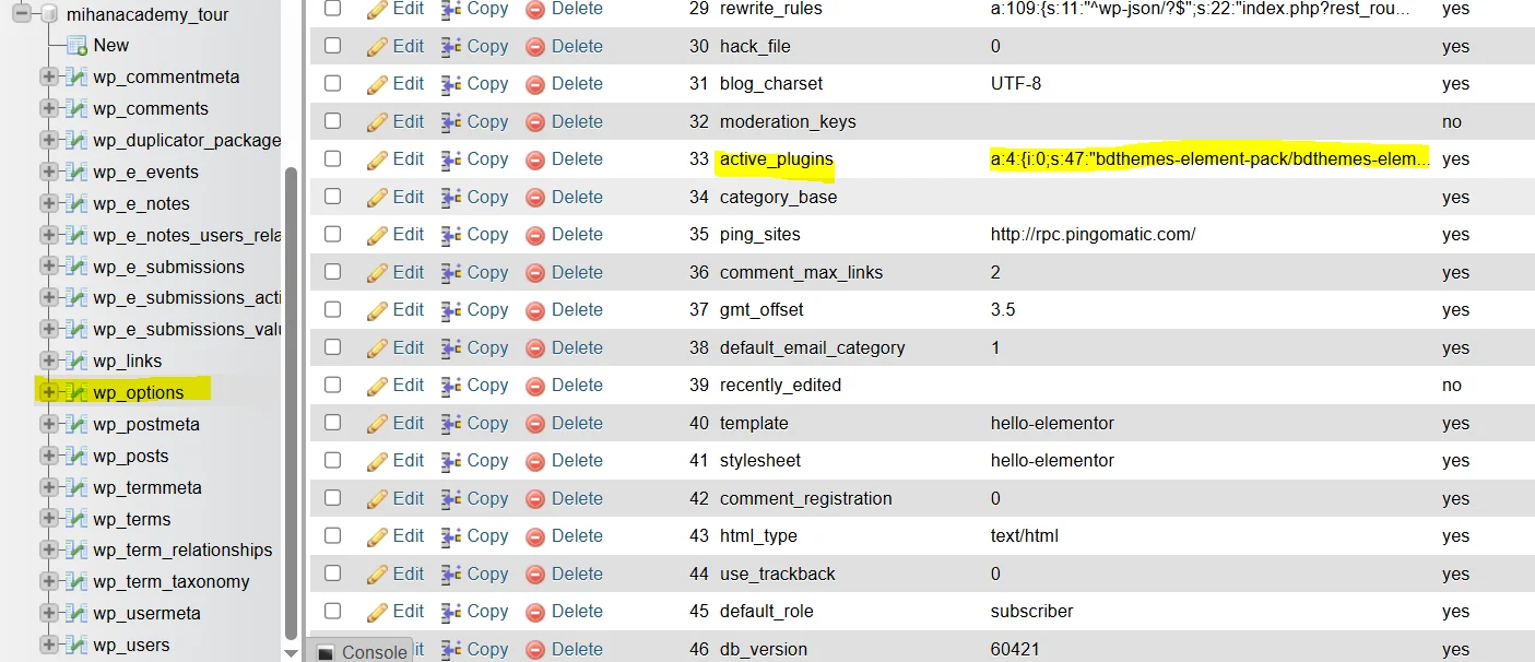 غیرفعالسازی افزونه ها از طریق دیتابیس